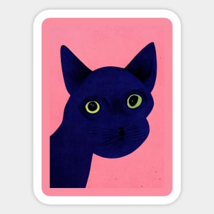 Cat at Night Retro Poster Vintage Art Cat Wall Blue Pink Illustration Sticker